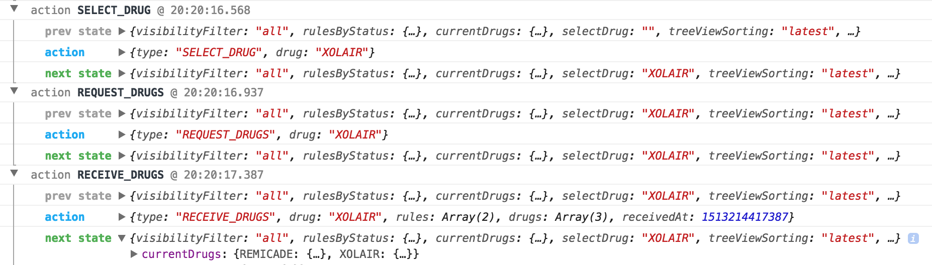 Figure 12: Redux actions logging